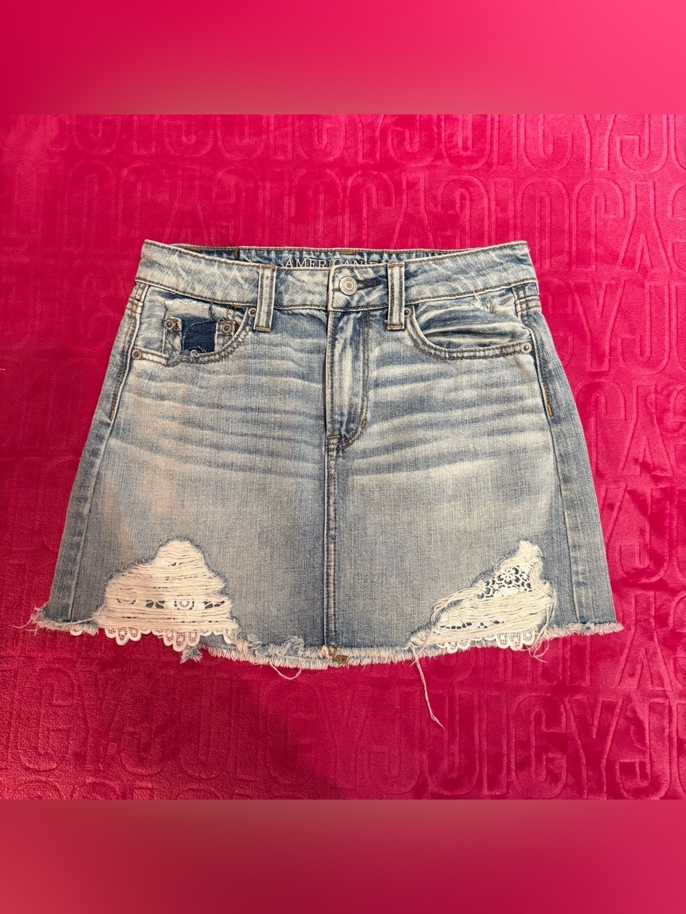 American Eagle Distressed Denim Mini Skirt • Light Wash • Size 2